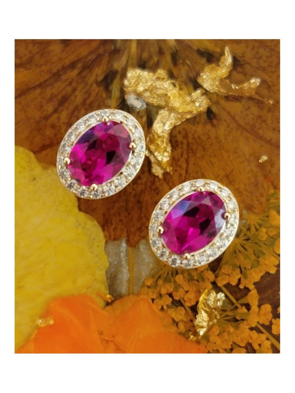 Certified Lab Ruby Halo Flat Back Stud Earrings 925 Silver 14K Gold NWT